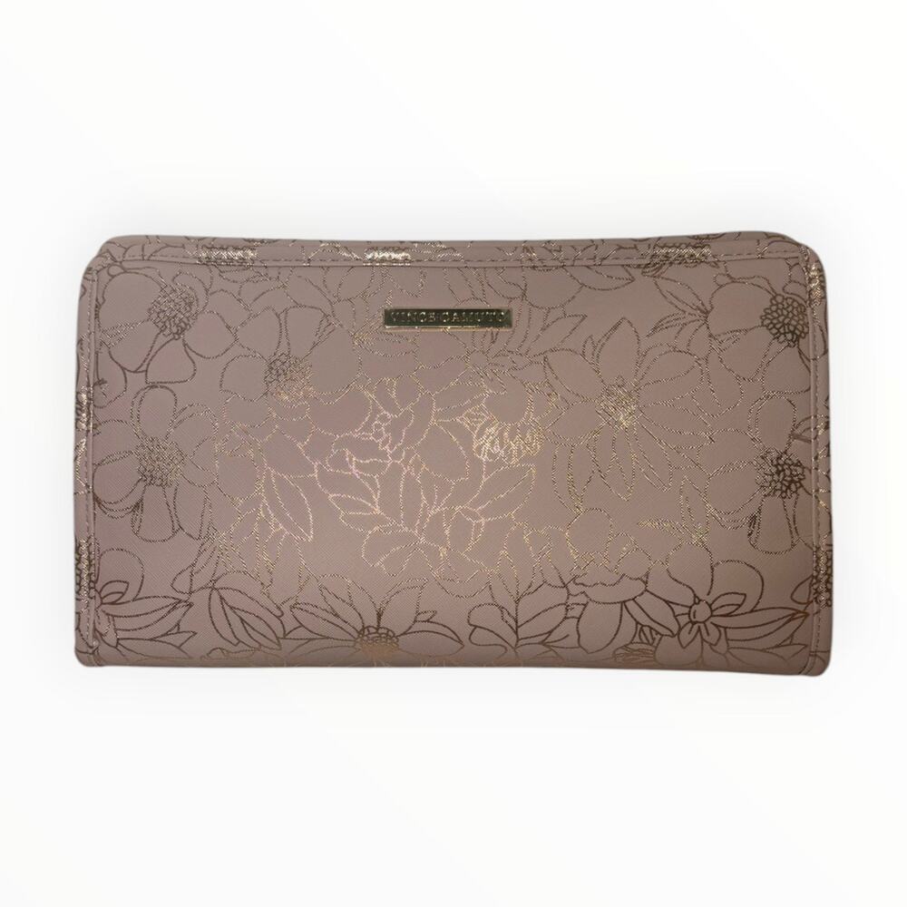 Vince Camuto Blush Pink with Gold Floral Print Cosmetic Travel Pouch